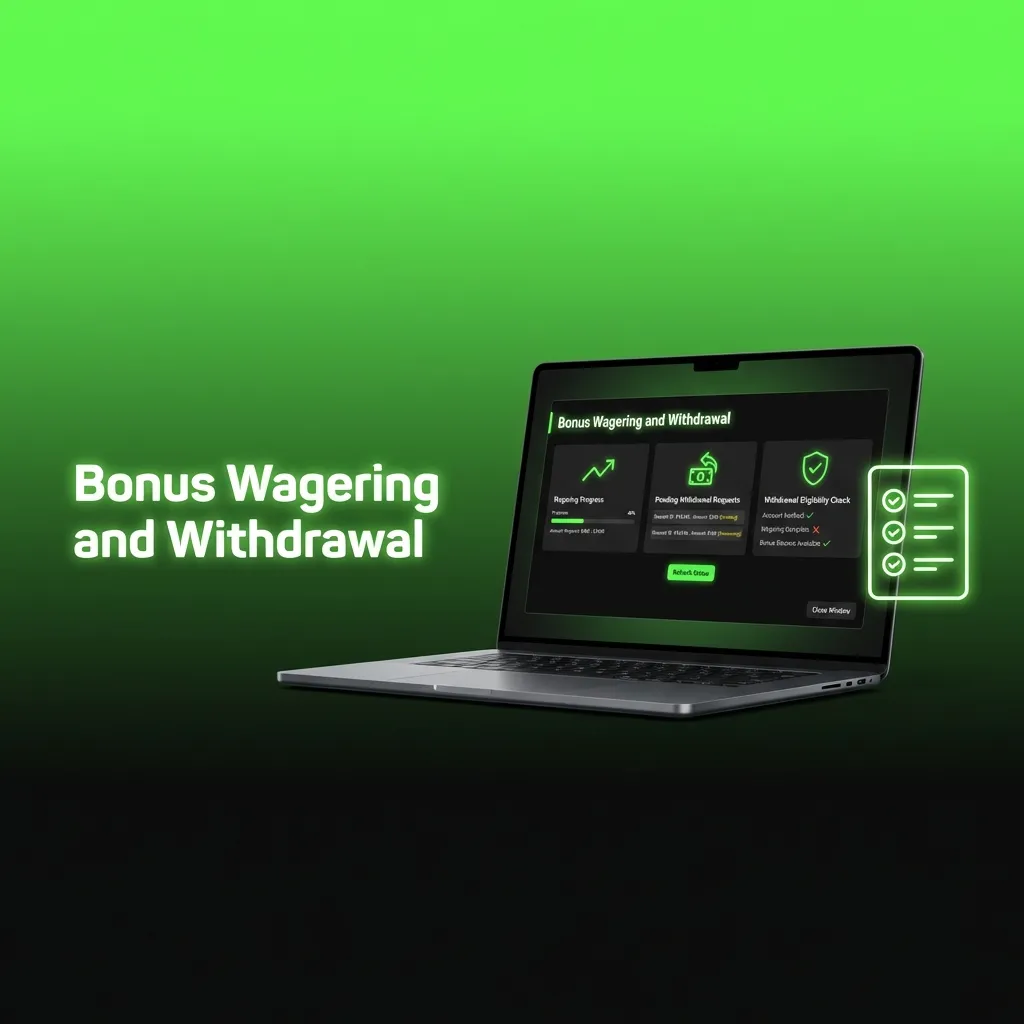 Casino bonus account interface showing wagering requirements and withdrawal process with balance display
