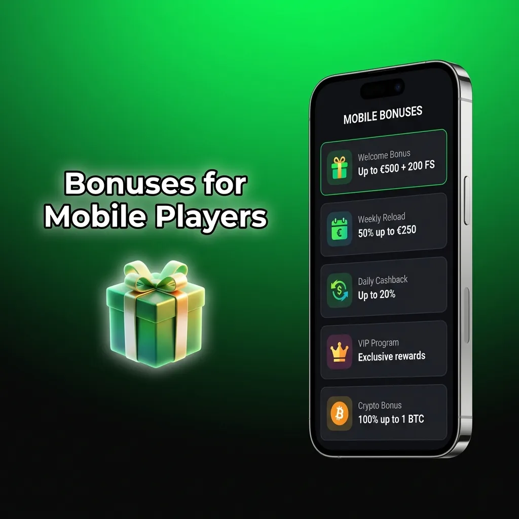 Mobile casino bonuses including welcome offer up to 180% plus 400 free spins, reload bonuses, and sports free bets.